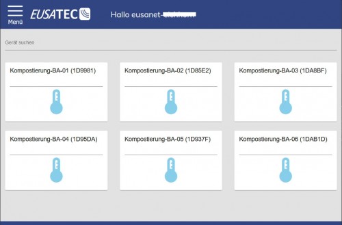 EUSATEC Temperatur-Überwachung Geräte Übersicht-Dashboard