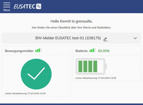 EUSATEC IoT Cloud-Service Dashboard Bewgungsmelder
