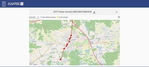 eusatec GPS Standortverlauf über Internetbrowser